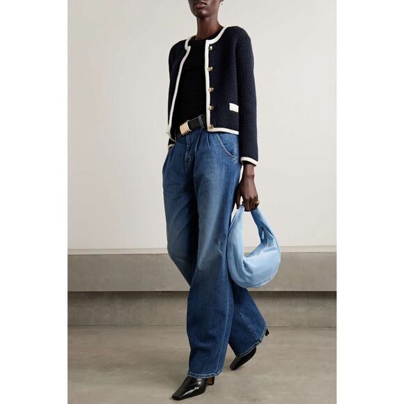 NILI LOTAN Perah wool jacket Dark Navy/Ivory size Large - Picture 3 of 13